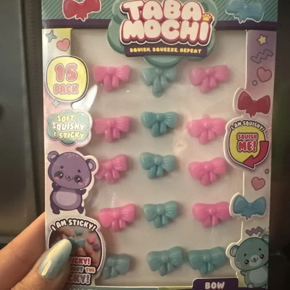 Taba Mochi Sheet of 15 Bow Tiny Squishies Pink And Blue